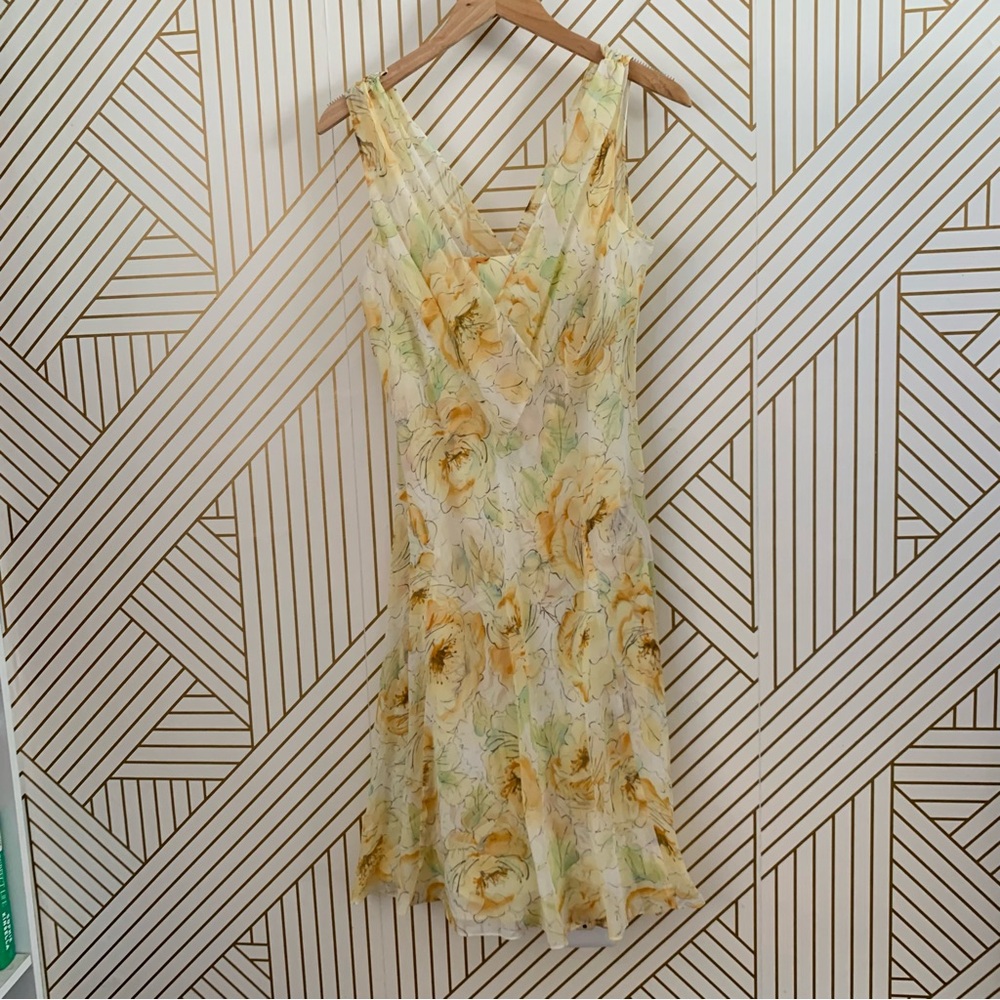 Ann Taylor Loft 100% Silk Floral Sleeveless Midi Swing Dress v neck flowers 8 - Picture 4 of 10